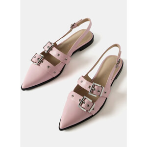 Mint Velvet Ella Pink Leather Buckled Flat Shoes